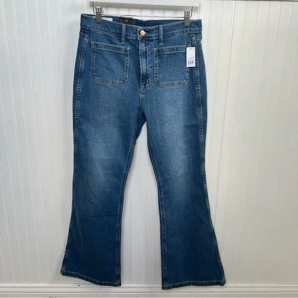 GAP High Rise Flare Jeans Women’s Size 30/10 Short Medium Indigo Wash NEW - Picture 2 of 8